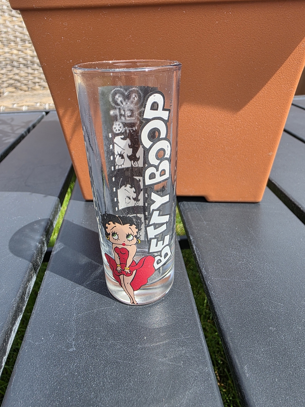 Betty Boop Tall Shooter Shot Glass Red Dress Film Strip Collectible
